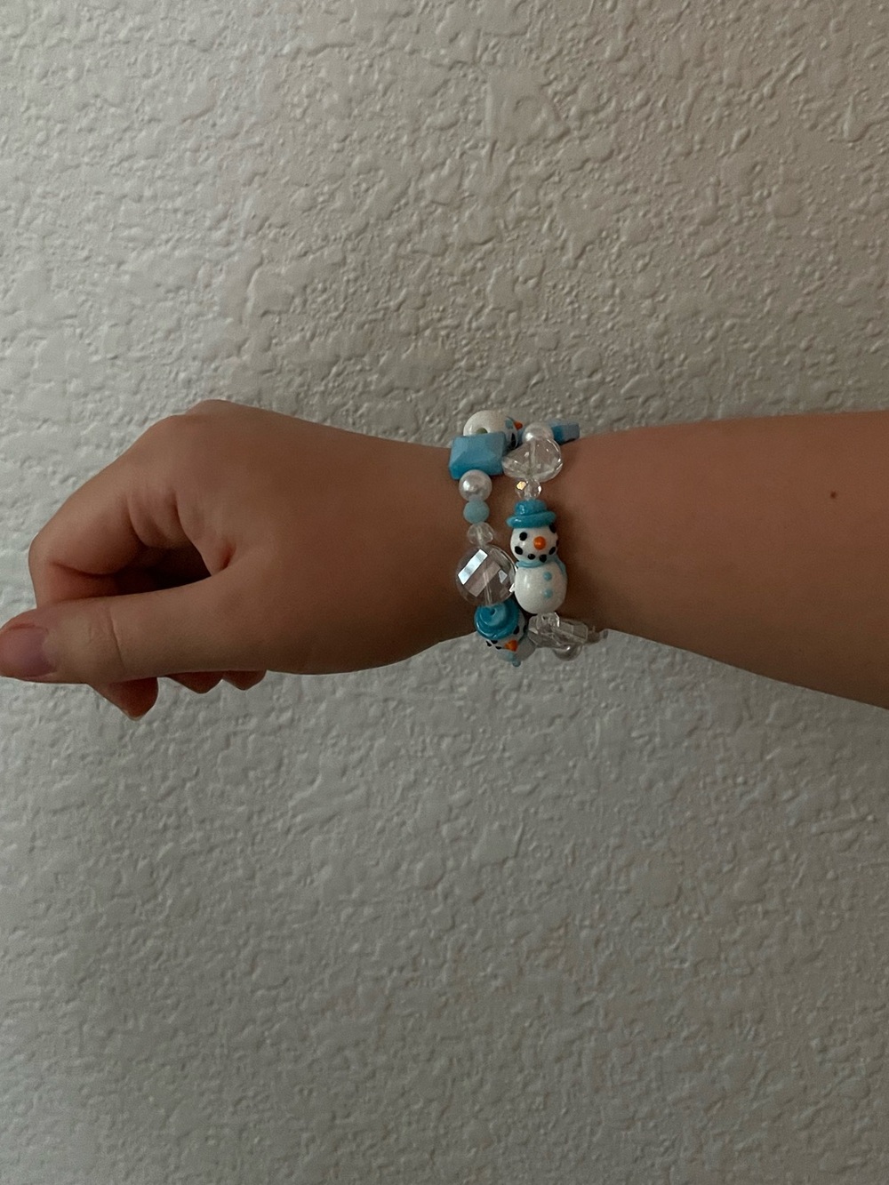 Handmade Snowman Stretch Bracelets | Blue & Clear